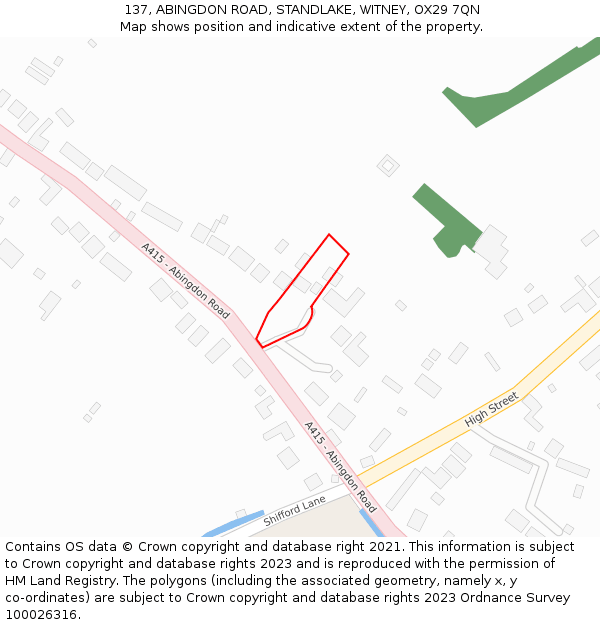 137, ABINGDON ROAD, STANDLAKE, WITNEY, OX29 7QN: Location map and indicative extent of plot