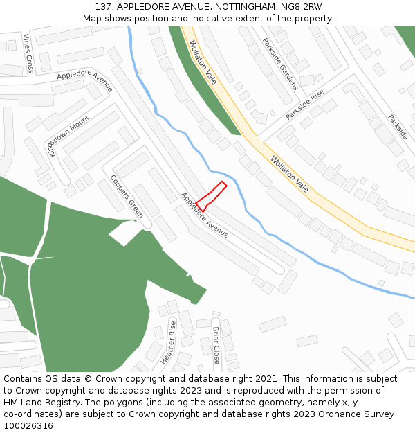 137, APPLEDORE AVENUE, NOTTINGHAM, NG8 2RW: Location map and indicative extent of plot