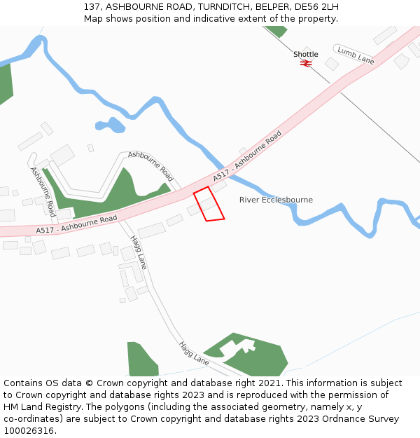 137, ASHBOURNE ROAD, TURNDITCH, BELPER, DE56 2LH: Location map and indicative extent of plot