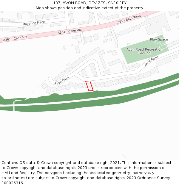 137, AVON ROAD, DEVIZES, SN10 1PY: Location map and indicative extent of plot