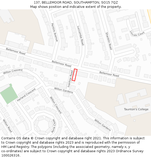 137, BELLEMOOR ROAD, SOUTHAMPTON, SO15 7QZ: Location map and indicative extent of plot