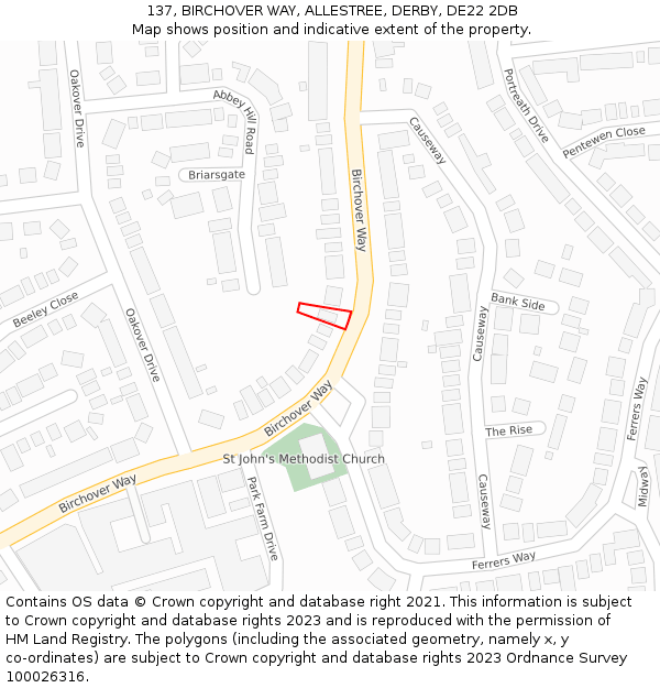 137, BIRCHOVER WAY, ALLESTREE, DERBY, DE22 2DB: Location map and indicative extent of plot