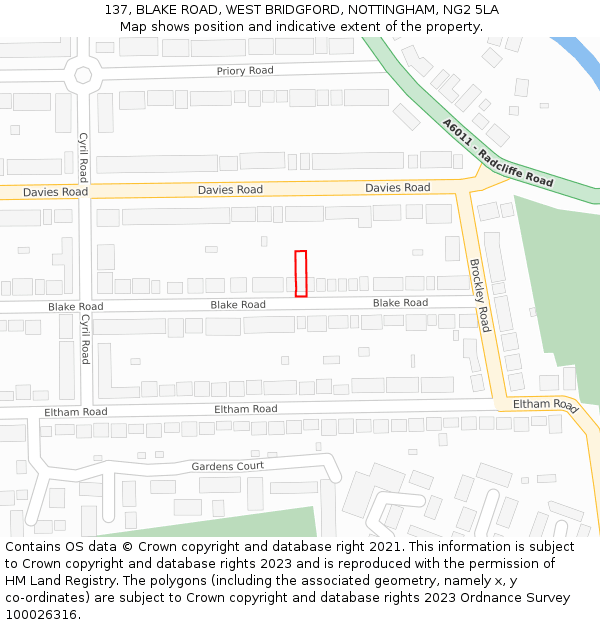 137, BLAKE ROAD, WEST BRIDGFORD, NOTTINGHAM, NG2 5LA: Location map and indicative extent of plot