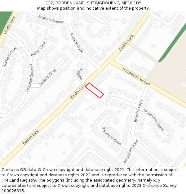 137, BORDEN LANE, SITTINGBOURNE, ME10 1BY: Location map and indicative extent of plot