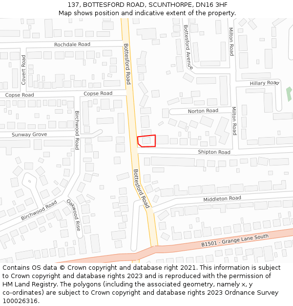 137, BOTTESFORD ROAD, SCUNTHORPE, DN16 3HF: Location map and indicative extent of plot