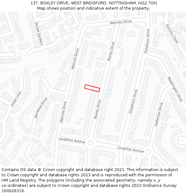 137, BOXLEY DRIVE, WEST BRIDGFORD, NOTTINGHAM, NG2 7GN: Location map and indicative extent of plot