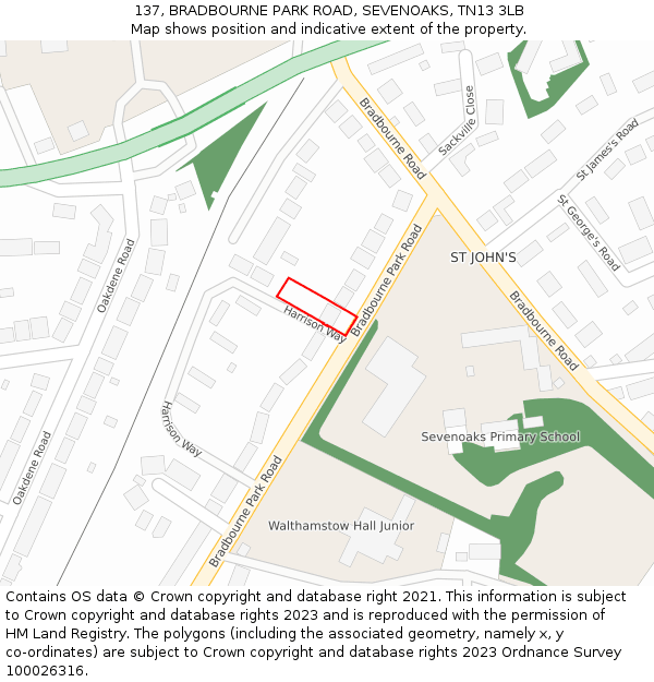 137, BRADBOURNE PARK ROAD, SEVENOAKS, TN13 3LB: Location map and indicative extent of plot