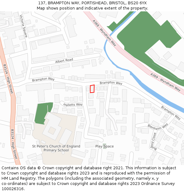 137, BRAMPTON WAY, PORTISHEAD, BRISTOL, BS20 6YX: Location map and indicative extent of plot