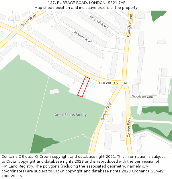 137, BURBAGE ROAD, LONDON, SE21 7AF: Location map and indicative extent of plot