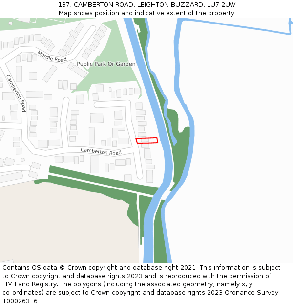 137, CAMBERTON ROAD, LEIGHTON BUZZARD, LU7 2UW: Location map and indicative extent of plot