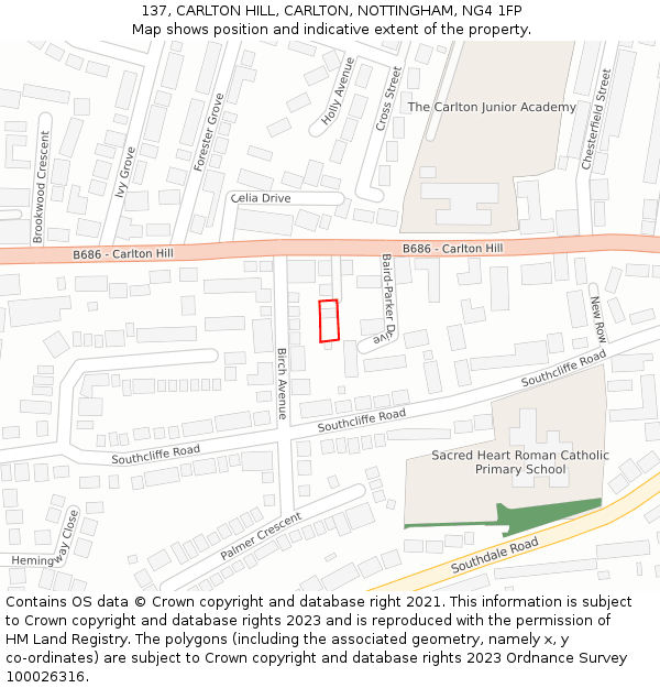 137, CARLTON HILL, CARLTON, NOTTINGHAM, NG4 1FP: Location map and indicative extent of plot