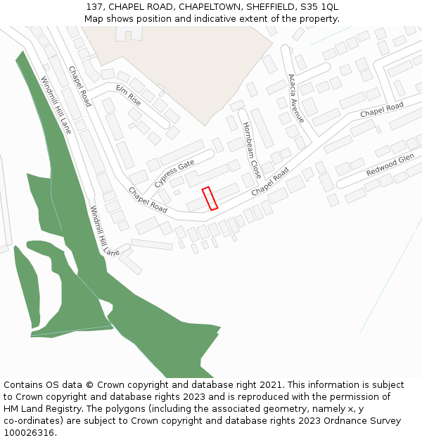 137, CHAPEL ROAD, CHAPELTOWN, SHEFFIELD, S35 1QL: Location map and indicative extent of plot