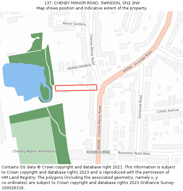 137, CHENEY MANOR ROAD, SWINDON, SN2 2NX: Location map and indicative extent of plot