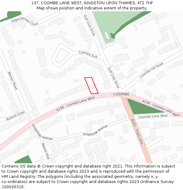 137, COOMBE LANE WEST, KINGSTON UPON THAMES, KT2 7HF: Location map and indicative extent of plot