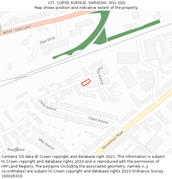 137, COPSE AVENUE, SWINDON, SN1 2QG: Location map and indicative extent of plot