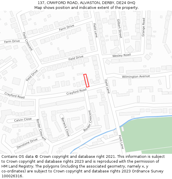 137, CRAYFORD ROAD, ALVASTON, DERBY, DE24 0HQ: Location map and indicative extent of plot