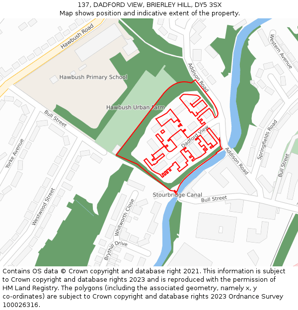 137, DADFORD VIEW, BRIERLEY HILL, DY5 3SX: Location map and indicative extent of plot