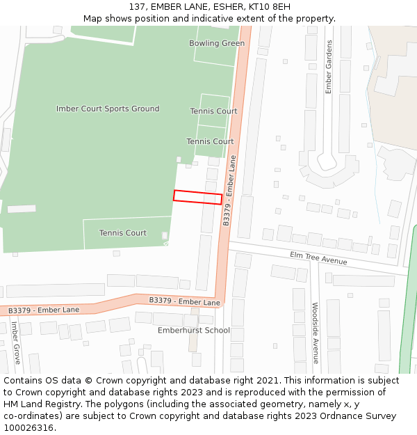 137, EMBER LANE, ESHER, KT10 8EH: Location map and indicative extent of plot