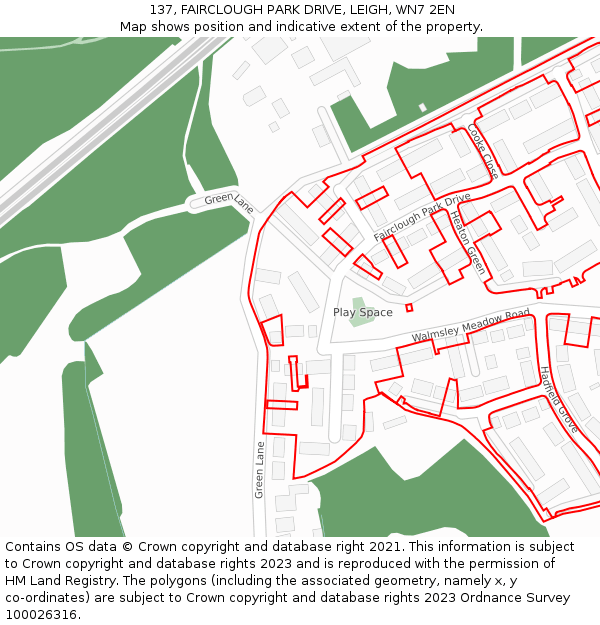 137, FAIRCLOUGH PARK DRIVE, LEIGH, WN7 2EN: Location map and indicative extent of plot