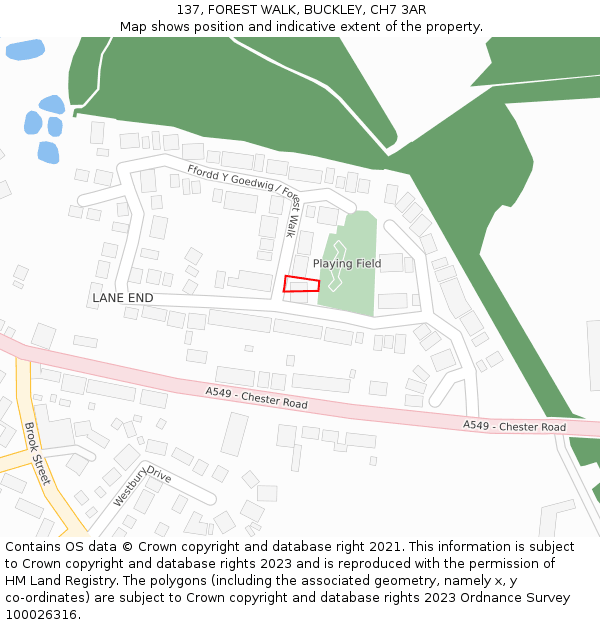 137, FOREST WALK, BUCKLEY, CH7 3AR: Location map and indicative extent of plot