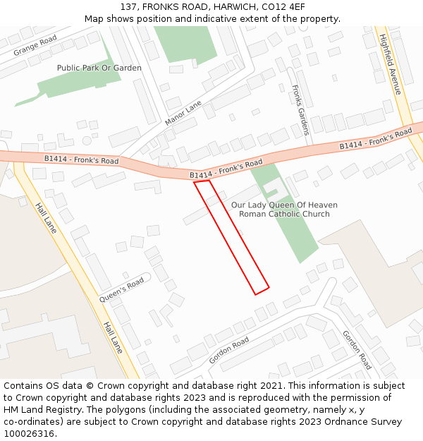 137, FRONKS ROAD, HARWICH, CO12 4EF: Location map and indicative extent of plot