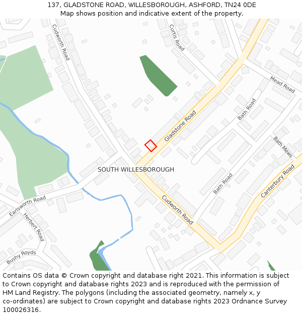 137, GLADSTONE ROAD, WILLESBOROUGH, ASHFORD, TN24 0DE: Location map and indicative extent of plot