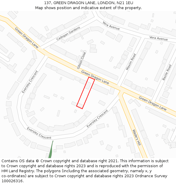 137, GREEN DRAGON LANE, LONDON, N21 1EU: Location map and indicative extent of plot