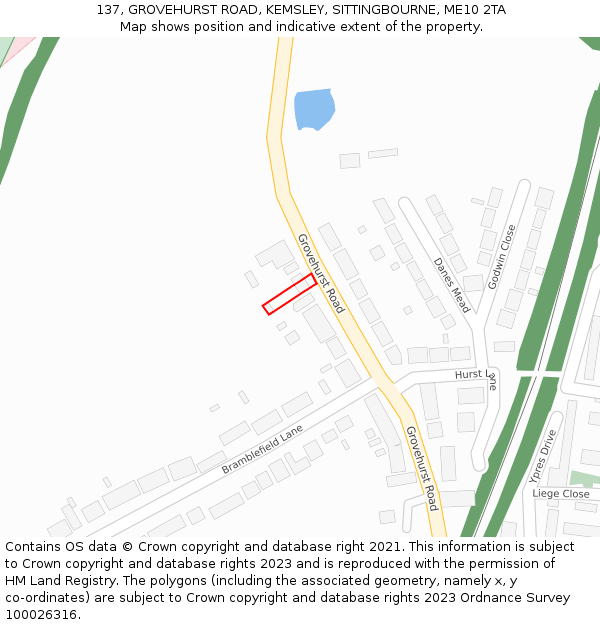 137, GROVEHURST ROAD, KEMSLEY, SITTINGBOURNE, ME10 2TA: Location map and indicative extent of plot