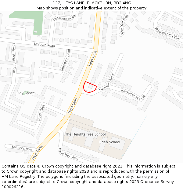 137, HEYS LANE, BLACKBURN, BB2 4NG: Location map and indicative extent of plot