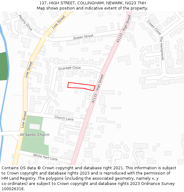 137, HIGH STREET, COLLINGHAM, NEWARK, NG23 7NH: Location map and indicative extent of plot