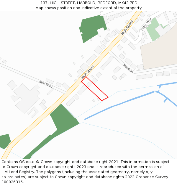 137, HIGH STREET, HARROLD, BEDFORD, MK43 7ED: Location map and indicative extent of plot