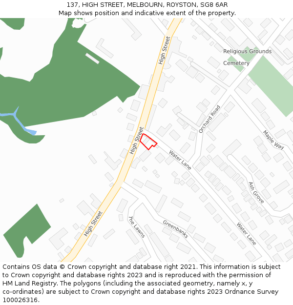 137, HIGH STREET, MELBOURN, ROYSTON, SG8 6AR: Location map and indicative extent of plot