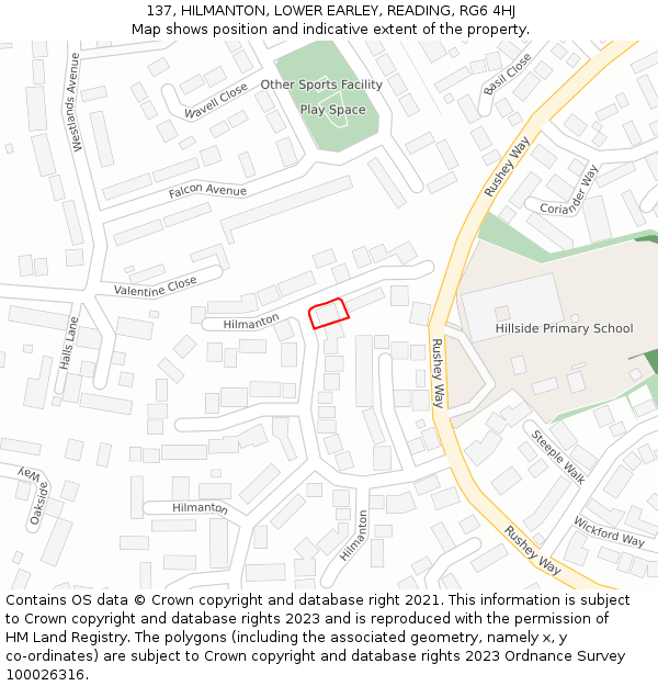 137, HILMANTON, LOWER EARLEY, READING, RG6 4HJ: Location map and indicative extent of plot