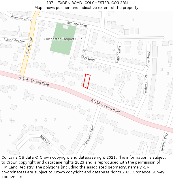 137, LEXDEN ROAD, COLCHESTER, CO3 3RN: Location map and indicative extent of plot