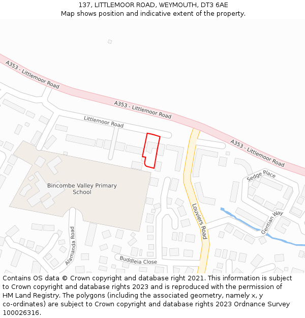 137, LITTLEMOOR ROAD, WEYMOUTH, DT3 6AE: Location map and indicative extent of plot