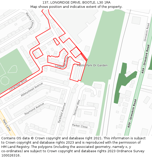 137, LONGRIDGE DRIVE, BOOTLE, L30 1RA: Location map and indicative extent of plot