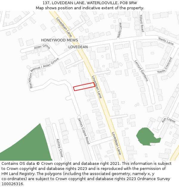 137, LOVEDEAN LANE, WATERLOOVILLE, PO8 9RW: Location map and indicative extent of plot