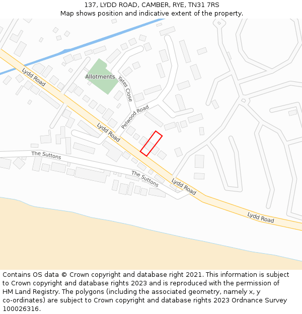 137, LYDD ROAD, CAMBER, RYE, TN31 7RS: Location map and indicative extent of plot