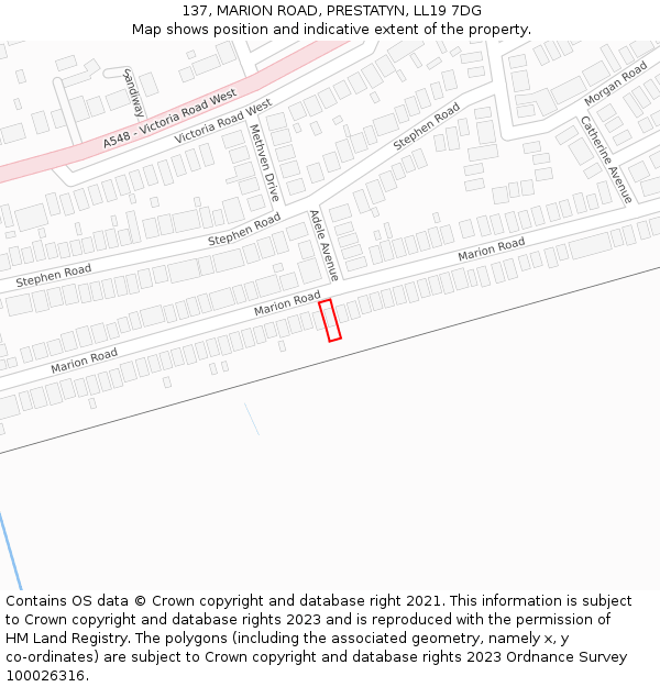 137, MARION ROAD, PRESTATYN, LL19 7DG: Location map and indicative extent of plot