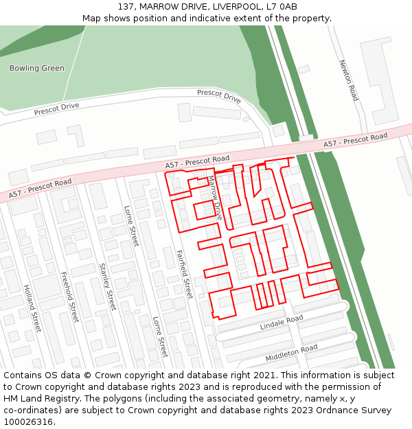 137, MARROW DRIVE, LIVERPOOL, L7 0AB: Location map and indicative extent of plot