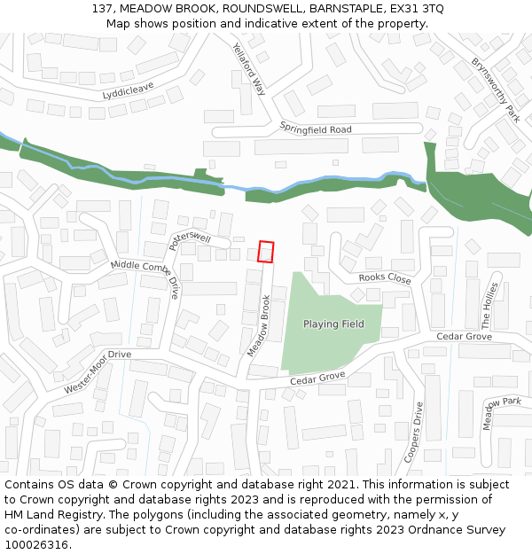 137, MEADOW BROOK, ROUNDSWELL, BARNSTAPLE, EX31 3TQ: Location map and indicative extent of plot