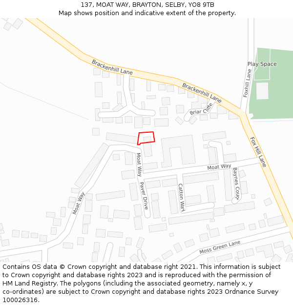 137, MOAT WAY, BRAYTON, SELBY, YO8 9TB: Location map and indicative extent of plot