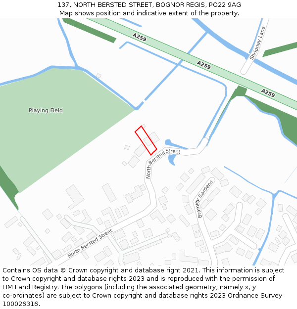 137, NORTH BERSTED STREET, BOGNOR REGIS, PO22 9AG: Location map and indicative extent of plot