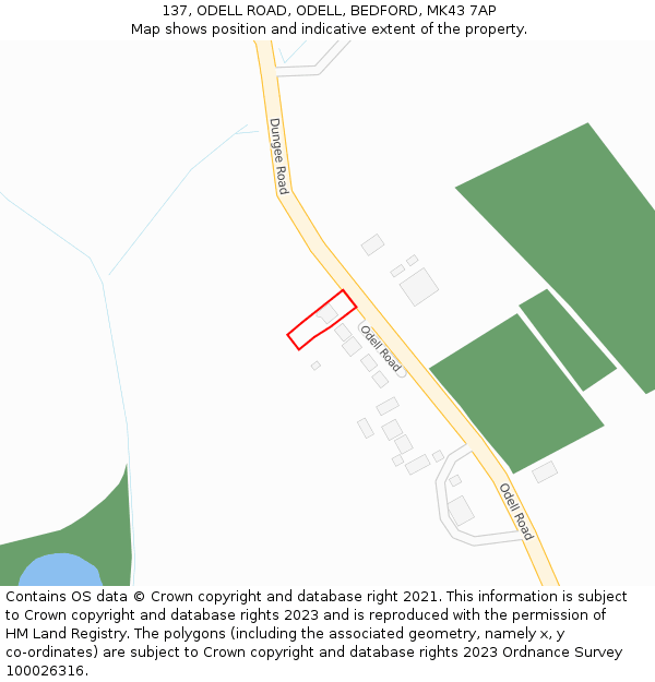137, ODELL ROAD, ODELL, BEDFORD, MK43 7AP: Location map and indicative extent of plot