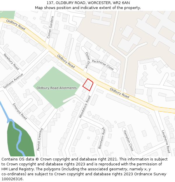 137, OLDBURY ROAD, WORCESTER, WR2 6AN: Location map and indicative extent of plot