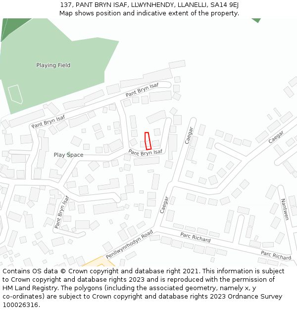 137, PANT BRYN ISAF, LLWYNHENDY, LLANELLI, SA14 9EJ: Location map and indicative extent of plot