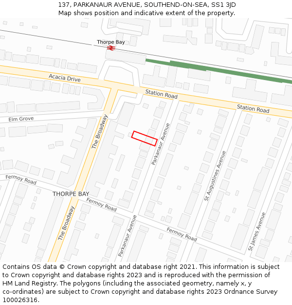 137, PARKANAUR AVENUE, SOUTHEND-ON-SEA, SS1 3JD: Location map and indicative extent of plot