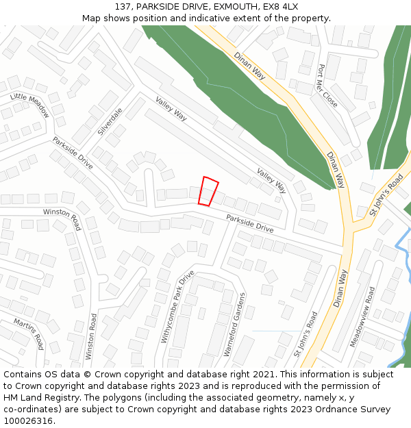 137, PARKSIDE DRIVE, EXMOUTH, EX8 4LX: Location map and indicative extent of plot