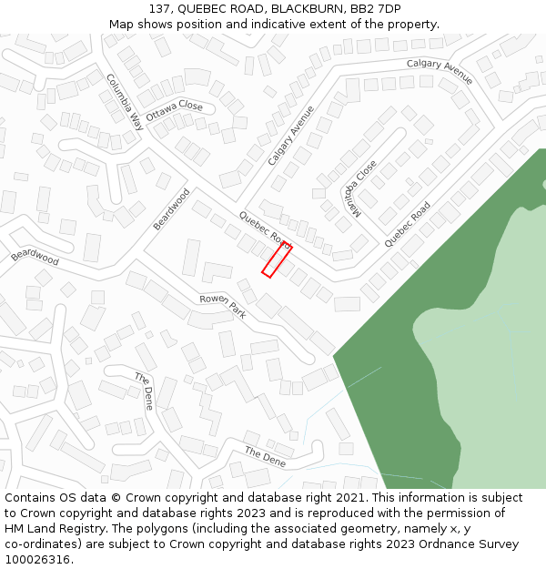 137, QUEBEC ROAD, BLACKBURN, BB2 7DP: Location map and indicative extent of plot