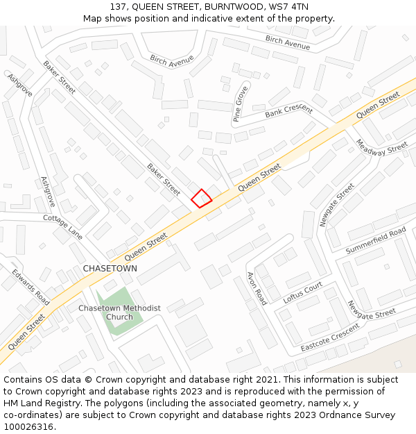 137, QUEEN STREET, BURNTWOOD, WS7 4TN: Location map and indicative extent of plot